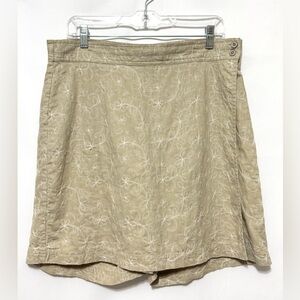 Vintage BILL BLASS Skort Linen High Rise Floral Embroidered Faux Wrap Khaki 14